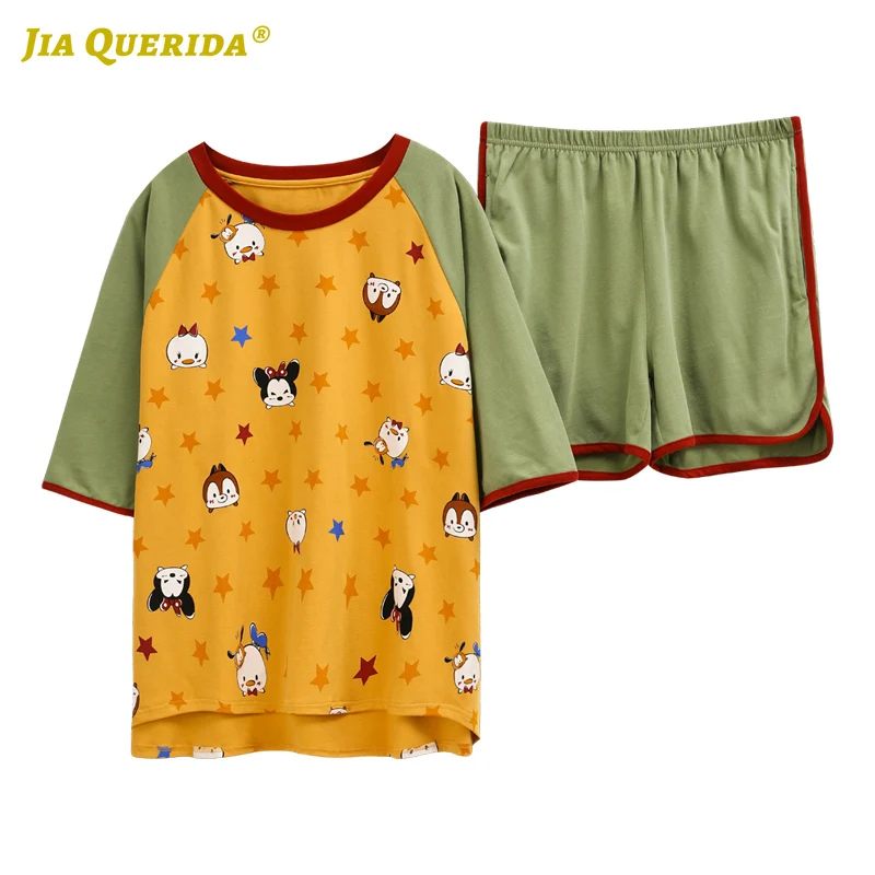 

New Soft Short Sleeve Short Pants Sleepwear Woman Clothes Pajamas for Woman Loungewear Woman Ladies Patchwork Summer Woman