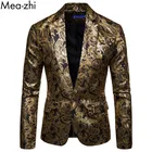 Мужской Блейзер приталенный на одной пуговице, мужская куртка с золотым принтом, костюм для жениха на свадьбу, костюм для сцены, клувечерние, повседневные официальные блейзеры