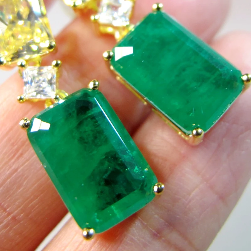 Топ Класс 100% реальные S925 серебро с синтетическим цитрин камень изумруд длинные