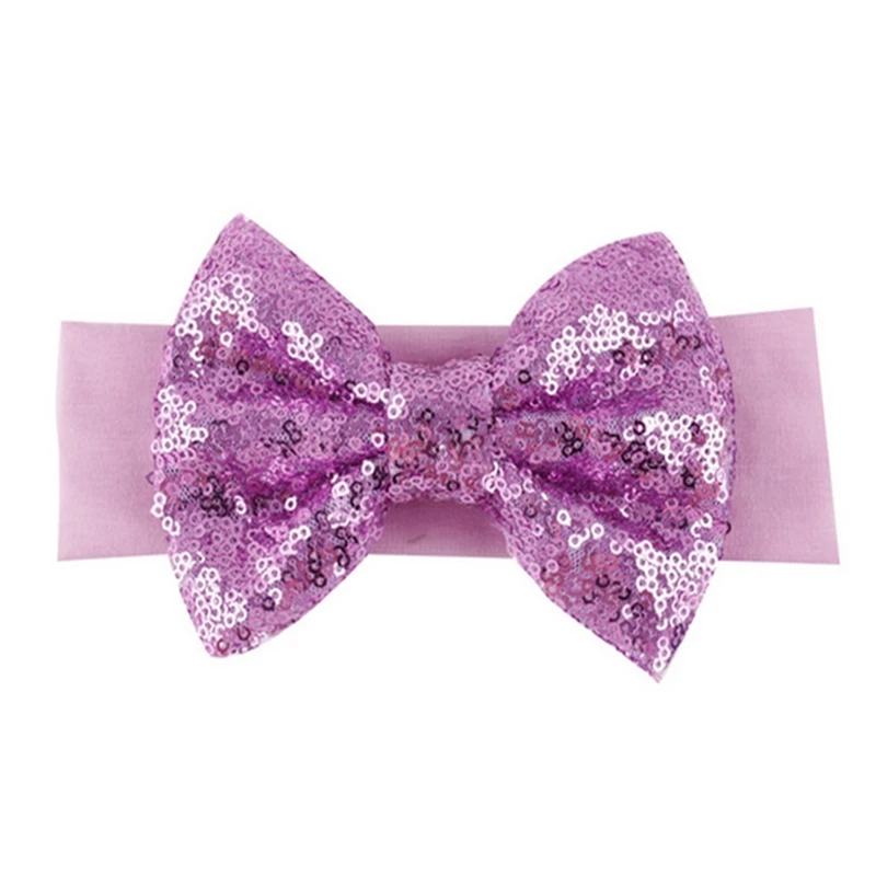 

2021 New Girls Big Sequin Bow Headbands For Girls Fashion Solid Elastic Hair Bands Spring Glitter Hair Bows Hair Accessories