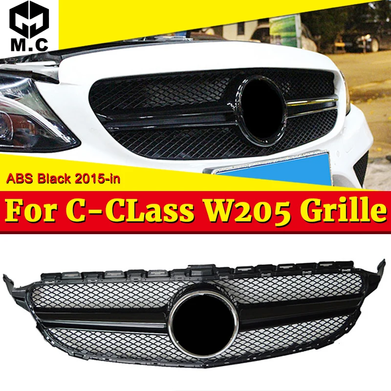 Подходит для merceesmb W205 решетка гриль два плавника ABS черный глянец C Класс C180 C200 C250