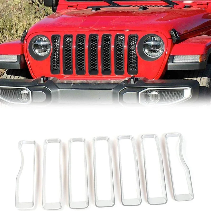 7Psc Серебристая решетка из прочного АБС Пластик для 2018-2019 Jeep Wrangler JL переднего