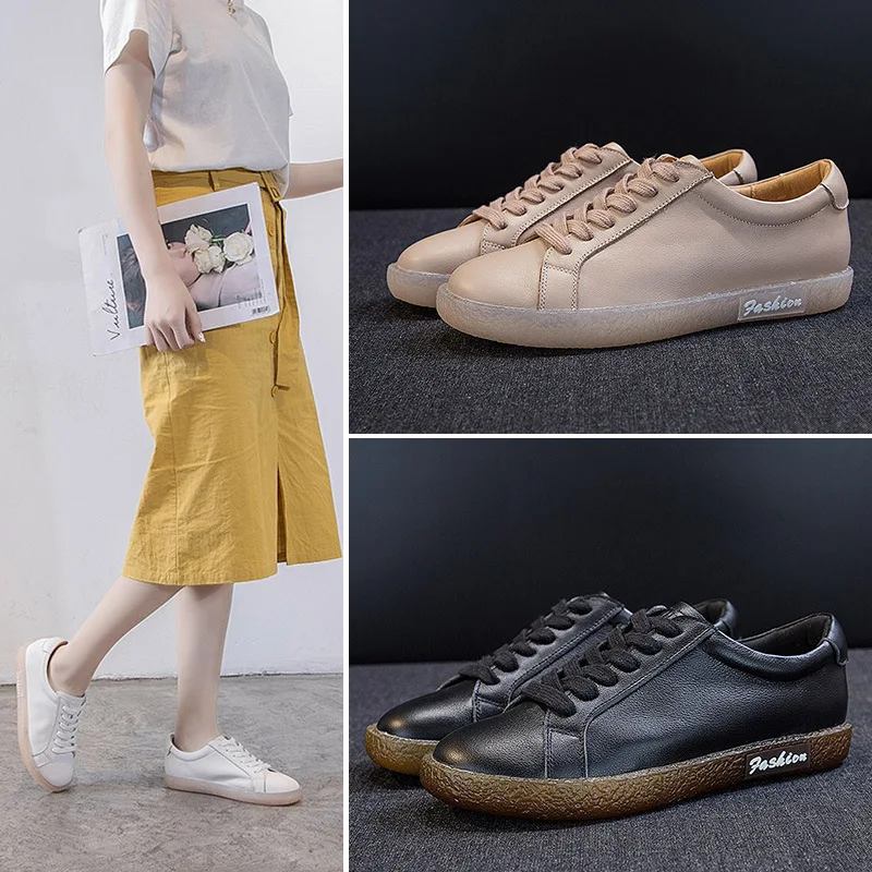 Кроссовки Yiluan женские кожаные мягкая повседневная обувь плоская подошва белые