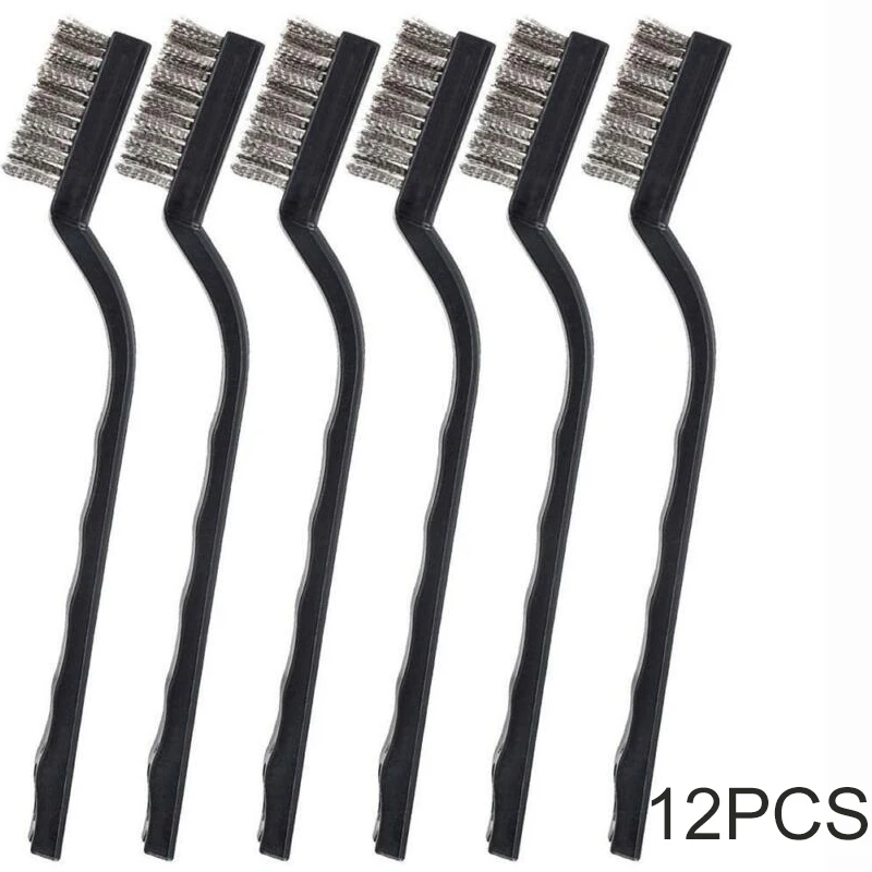 12PCS set Clening Wire Brushes Mini Stainless Steel DIY Paint Rust Remover Removal Rugged Cleaning Polishing Detail Metal Brush |
