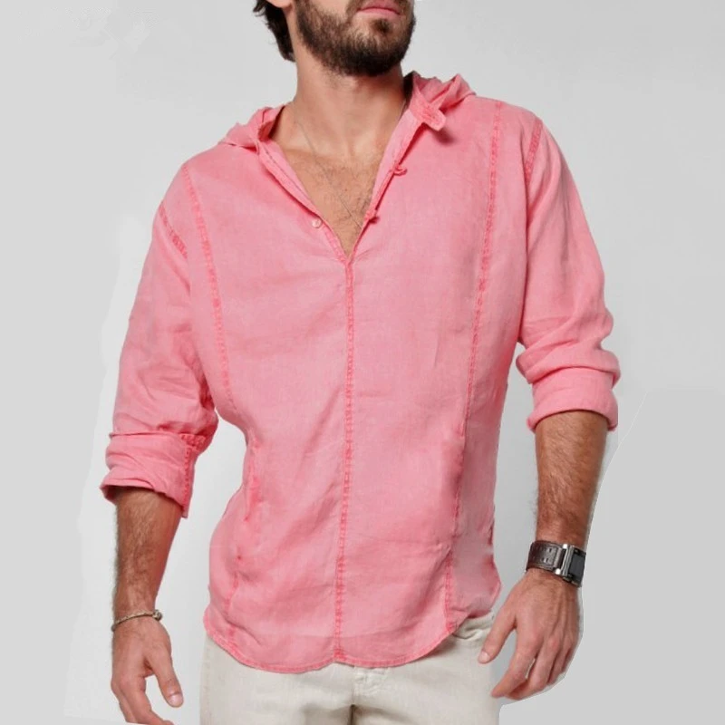 Новинка мужские свободные льняные рубашки одноцветные негабаритные хлопковые с