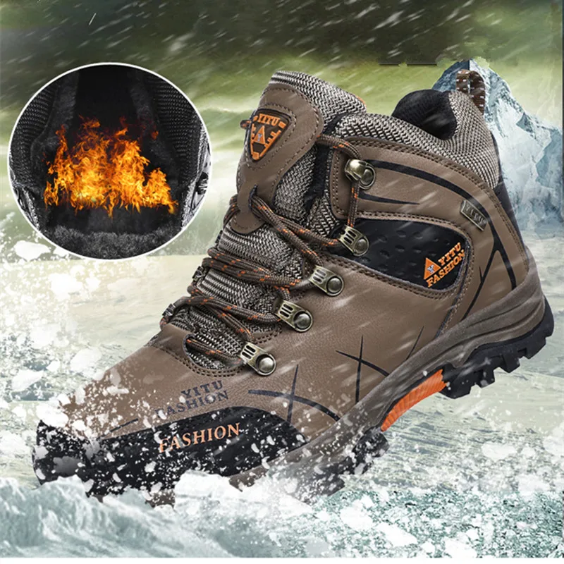 Зимние мужские походные кроссовки плюшевые теплые уличные охотничьи для