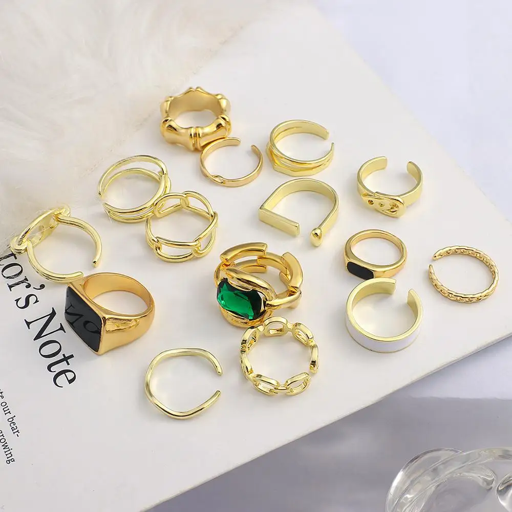 

AENSOA Chic Gold Color Plating Geometric Chain Shape Adjustable Rings for Unisex Vintage Gothic Chunky Midi Ring Antique Jewelry