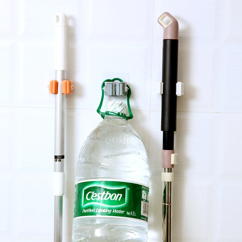 

Bestselling creative strong non-trace stick hook toilet appliances kitchen perforated mop clip hanging mop rack home