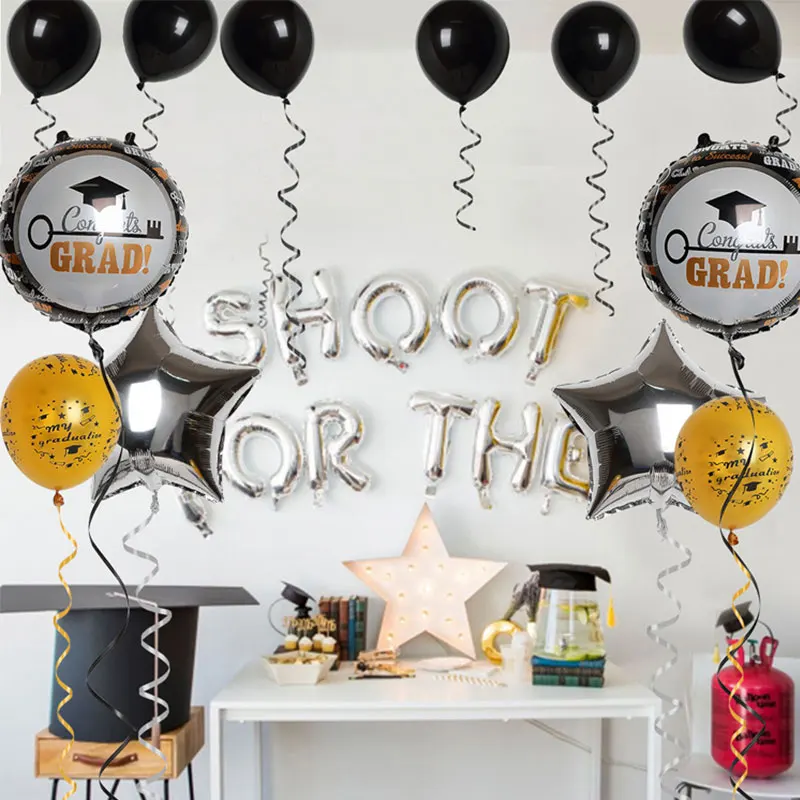 Латексные черные и сипечень шары Выпускной вечеринки декоративная фотобудка