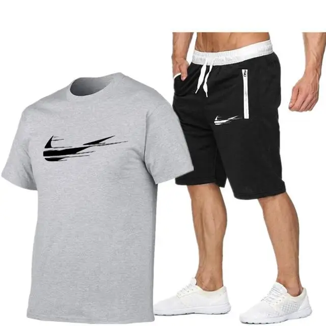 

2021 NEW Summer Men's Sportswear Brand Suit Fitness running clothes Casual Wear Men Suit T-shirt+gym Shorts Breathable Two-piece