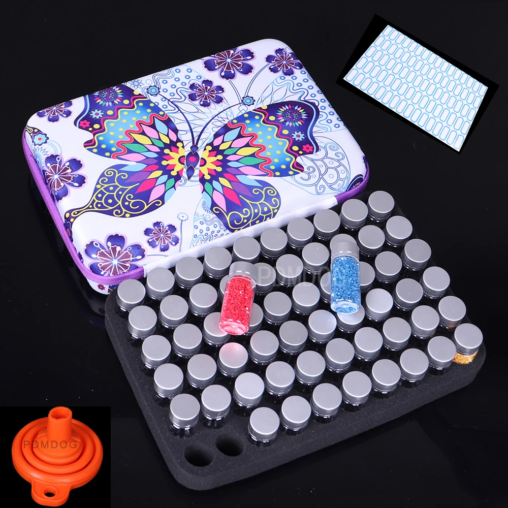 

60 Bottles Diamond Painting Accessories Carry Case Container Storage Box diamant painting Hand Bag Plate Funnel Stickers Tools