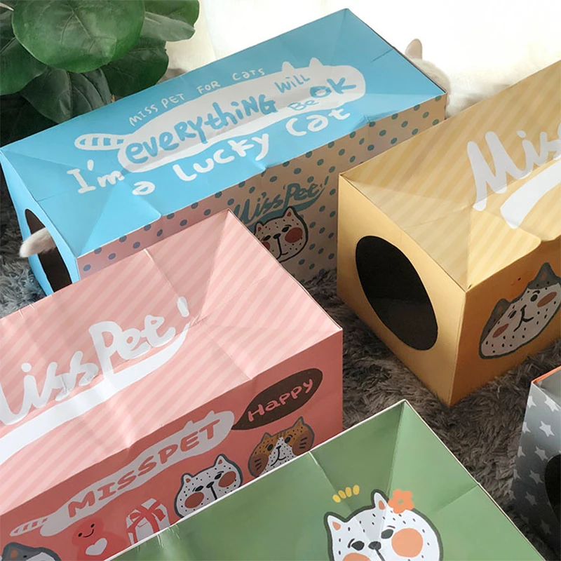 Кошачий туннель крафт бумажный мешок Складные 2 отверстия милый дизайн