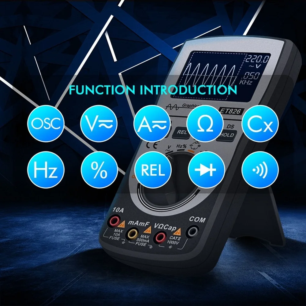 

ET826 Digital Multimeter 2in1 Multimeter Oscilloscope Count 4000 Ranges HD Screen 200K Highspeed Intelligent Waveform Multimeter