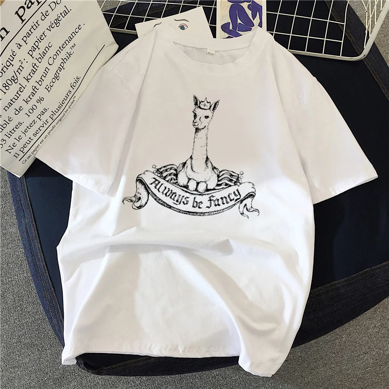 

2021 O-Neck Short Sleeve Summer Tshirt Women Clothes New Alpaca printed T-shirt Women Casual casual T-shirt