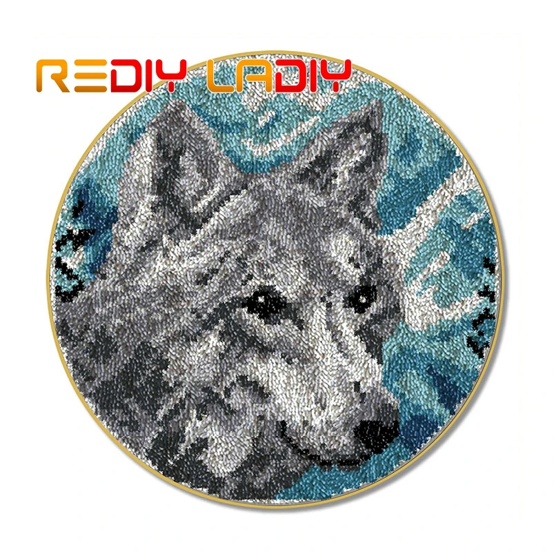 

Набор крючков с защелкой, ковер «сделай сам», вязаный крючком ковер, животные, волк, акриловая пряжа, Печатный холст, подушка, коврик, вязаный...