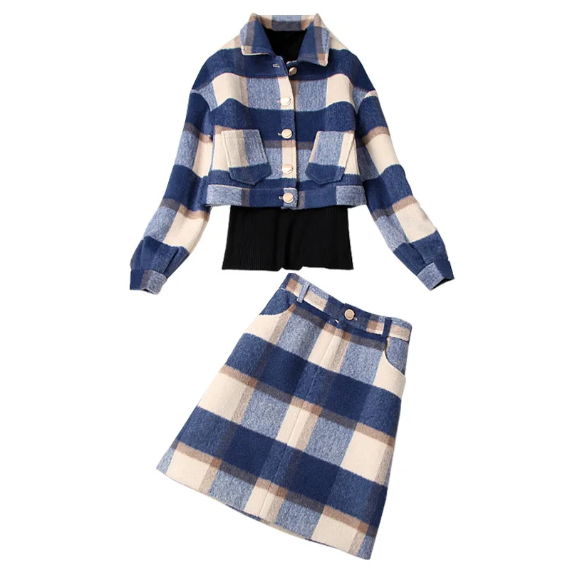 Зимние Для женщин тонкий пуловер в клетку с отложным воротником шерстяное пальто