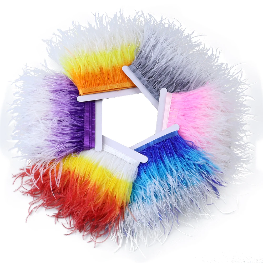 Трехцветные страусиные перья отделочная лента 10 15 см окрашенная бахрома из