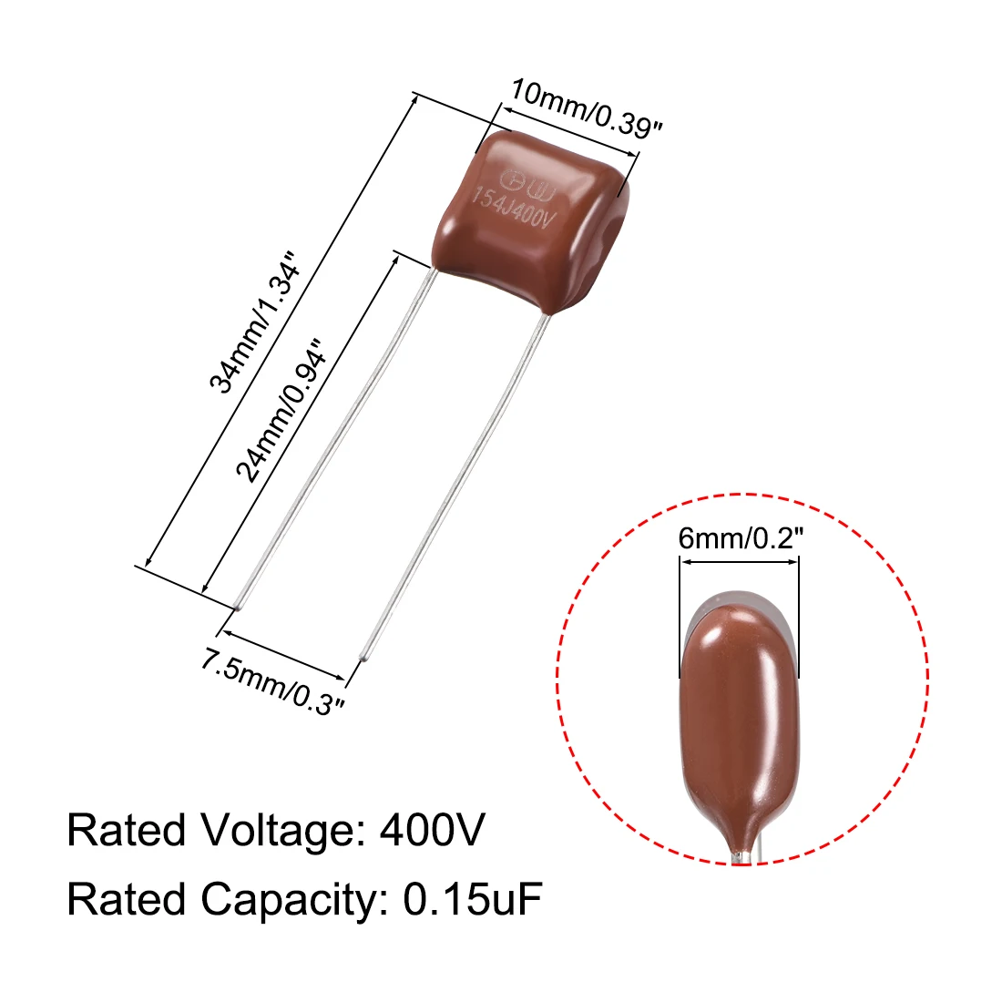 

uxcell CBB21 Metallized Polypropylene Film Capacitors for Electric Circuit Energy Saving Lamp 400V 0.15uF 100pcs