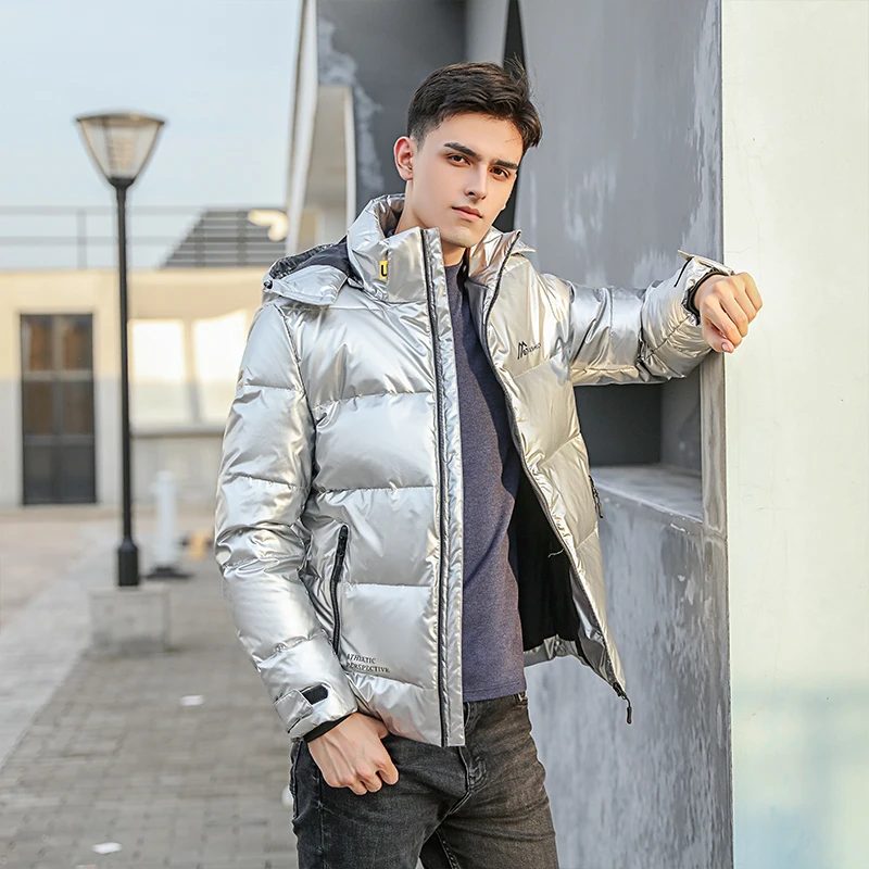 New Men's Hooded Casual 90% White Duck Down Jacket Thick Warm Shiny Parka Coat 2021 Men's Winter Clothing Down Jackets Coats