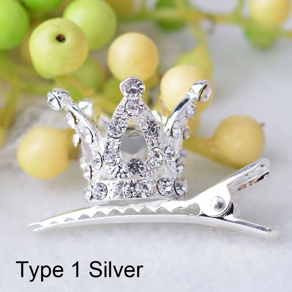 Type 1 silver Модная детская Блестящая Корона Заколки для волос милый со стразами и кристаллами корона аксессуары для волос заколки-пряжки для волос девушка принцесса - Цвет: Type 1 silver