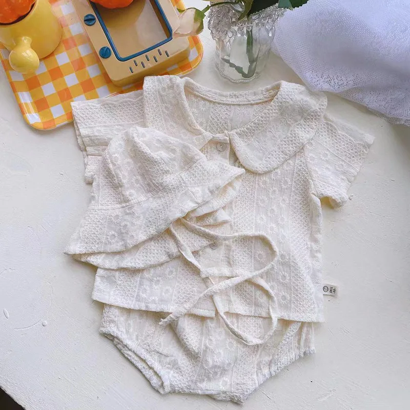 

Summer New Baby Boys Girls Fashion bodysuit suit Toddler Embroidered Short Sleeve Clothing Sets Infant Cotton Thin Clothes Set