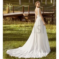jasmine wedding dress deep v neck tank sleeveless open back a line bride gown chiffon lace beach elegant robe de mariee