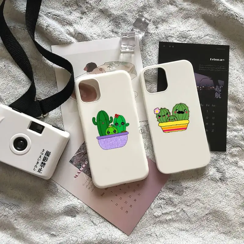 

Funny Cartoon cactus plant pattern Phone Case Candy Color for iPhone 6 7 8 11 12 s mini pro X XS XR MAX Plus