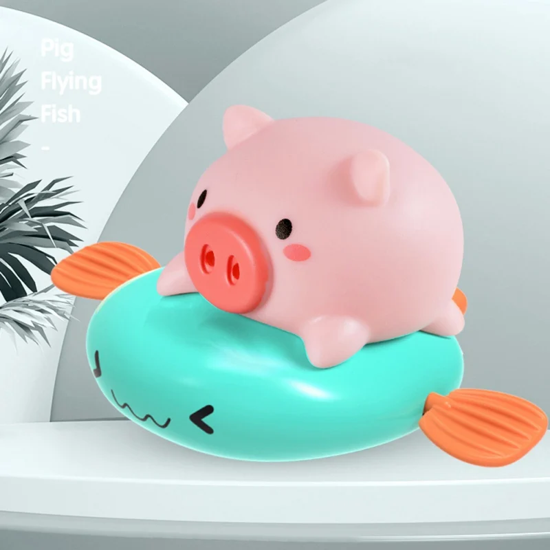 

Cute Cartoon Pig Piggy Flying Fish Water Spray Pig Classic Baby Swim Wound-up Chain Clockwork Bath Toys For Boys Girls 6