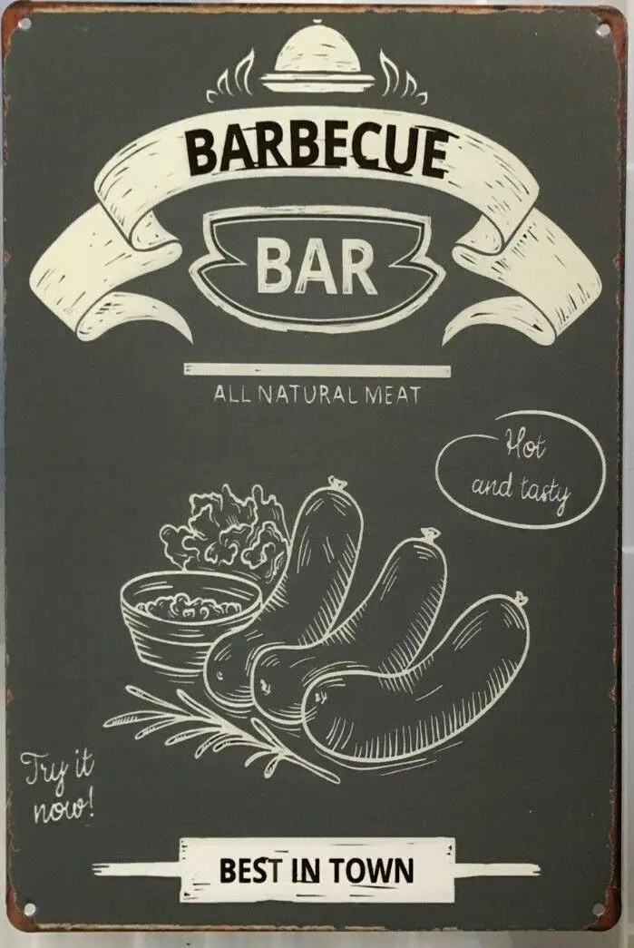 Барбекю Ретро жестяной знак для уличный гараж Семья кафе дощатой дверью