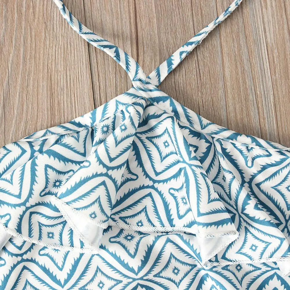 Купальник с оборками и геометрическим принтом для девочек Пляжное боди бикини