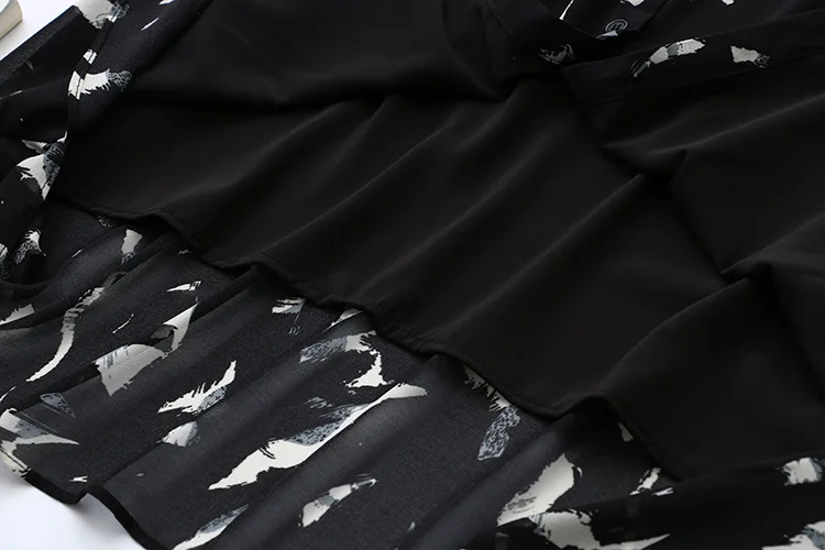 

Print Chiffon Dress Women Midi Vestidos Plus Size Casual Short Sleeve Summer Loose Dress Black KKFY4656