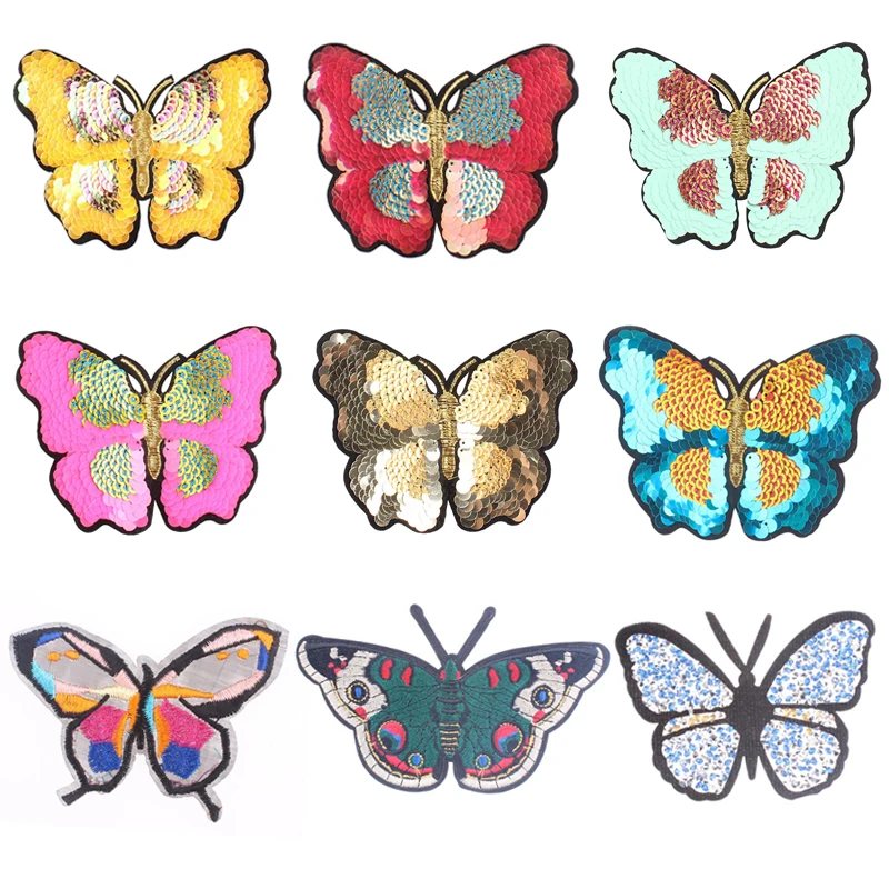 

Sequin Butterfly Patch Badge Iron on Patches on Clothes Stripe Sticker on Clothes Embroidered Patches for The Clothing Appliques
