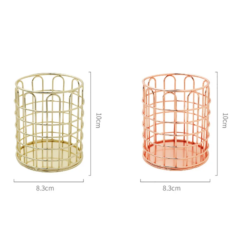

Cosmetics Storage Makeup Brush Holder Rose Gold Wrought Iron Round Eyeliner Lipstick Brushes Pen Pot Organizer Basket Box