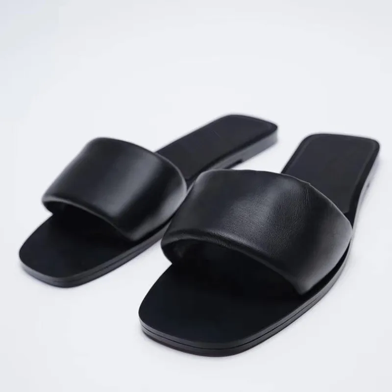 

Shoes Woman 2021 Square Toe Rubber Flip Flops Slippers For Swimming Pool Pantofle Hawaiian Beach New Flat Fabric Slides Rome