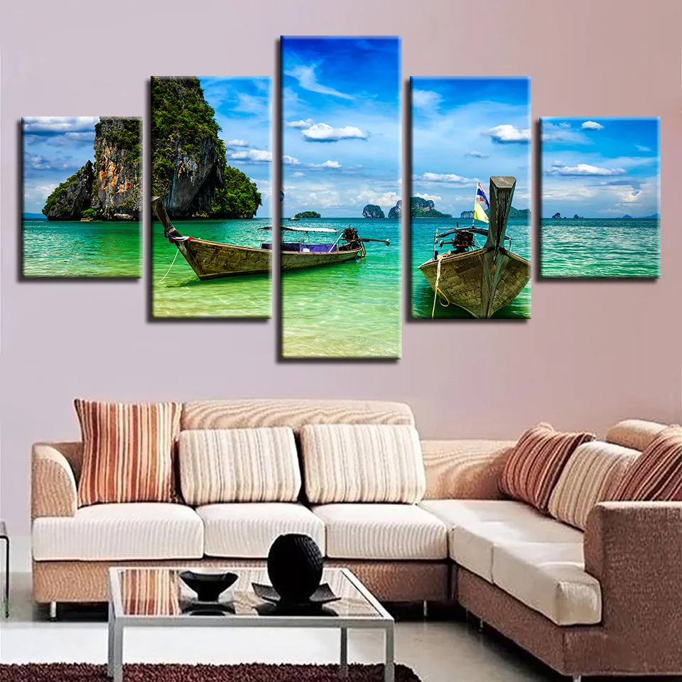 5 шт. домашний декор настенное искусство HD Печать остров корабль и голубое небо