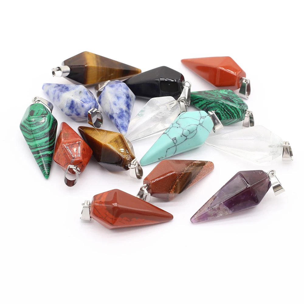 

6PCS Natural Stone Clear Quartzs Sodalite Charm Geometry Pendant DIY for Jewelry Making Earring Necklace Accessories Gift