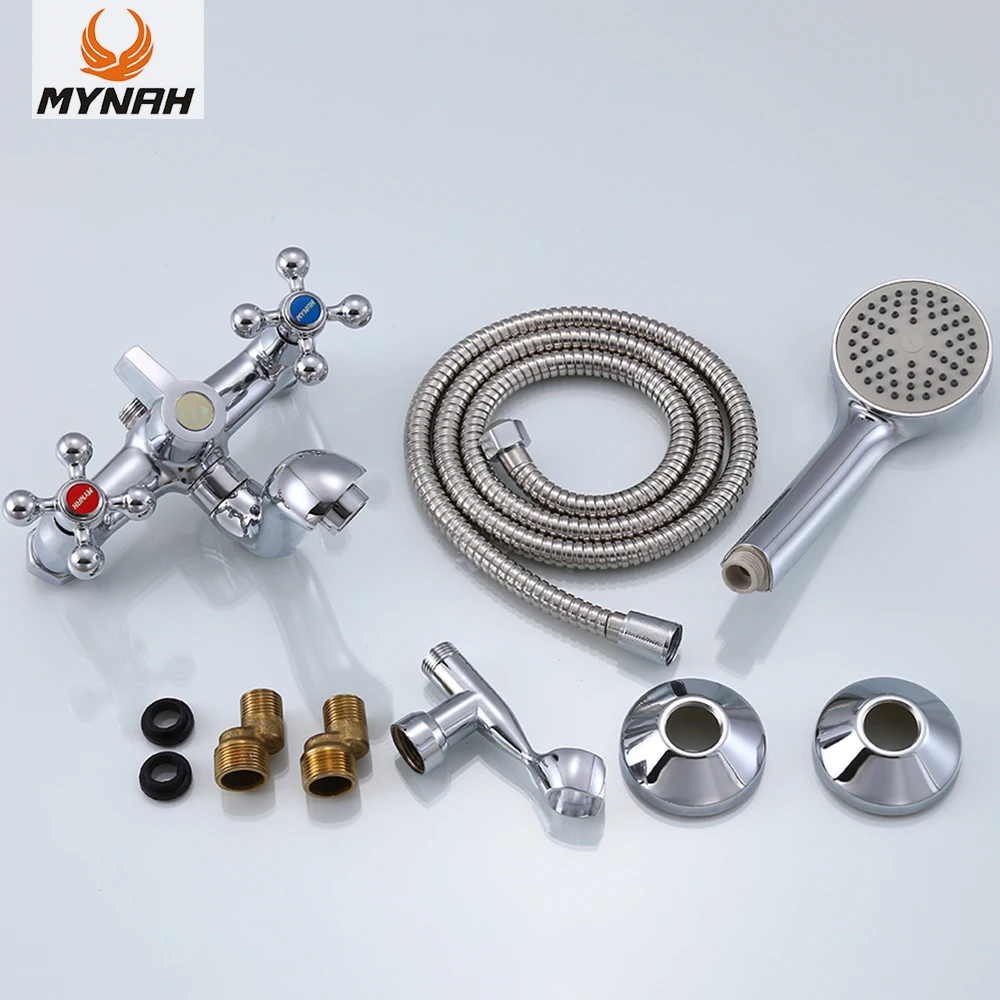 mynah classical bath shower faucet set zinc alloy body rudder shape dual handle bathroom taps bathtub faucets free global shipping