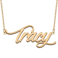 tracy name necklace for women stainless steel jewelry with gold plated nameplate pendant femme mother girlfriend gift