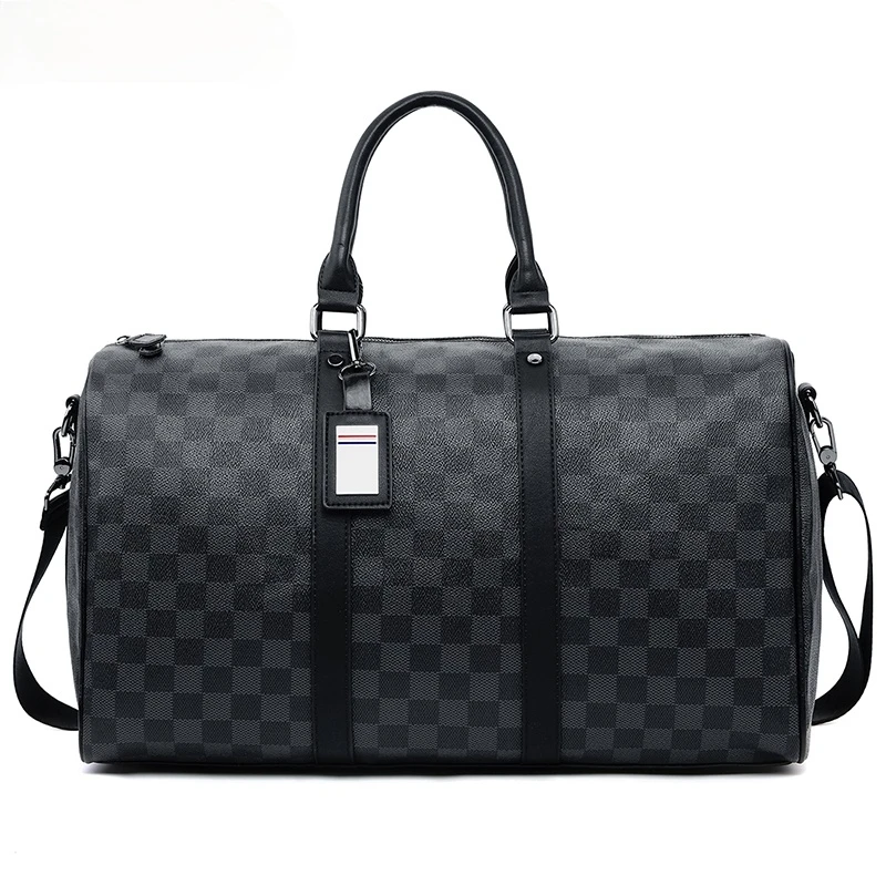 

Large Capacity Leather Mens Travel Bag Brand Plaid Design Outdoor Carry On Luggage Bag For Trip Men Tote Handbag Shoulder Bag