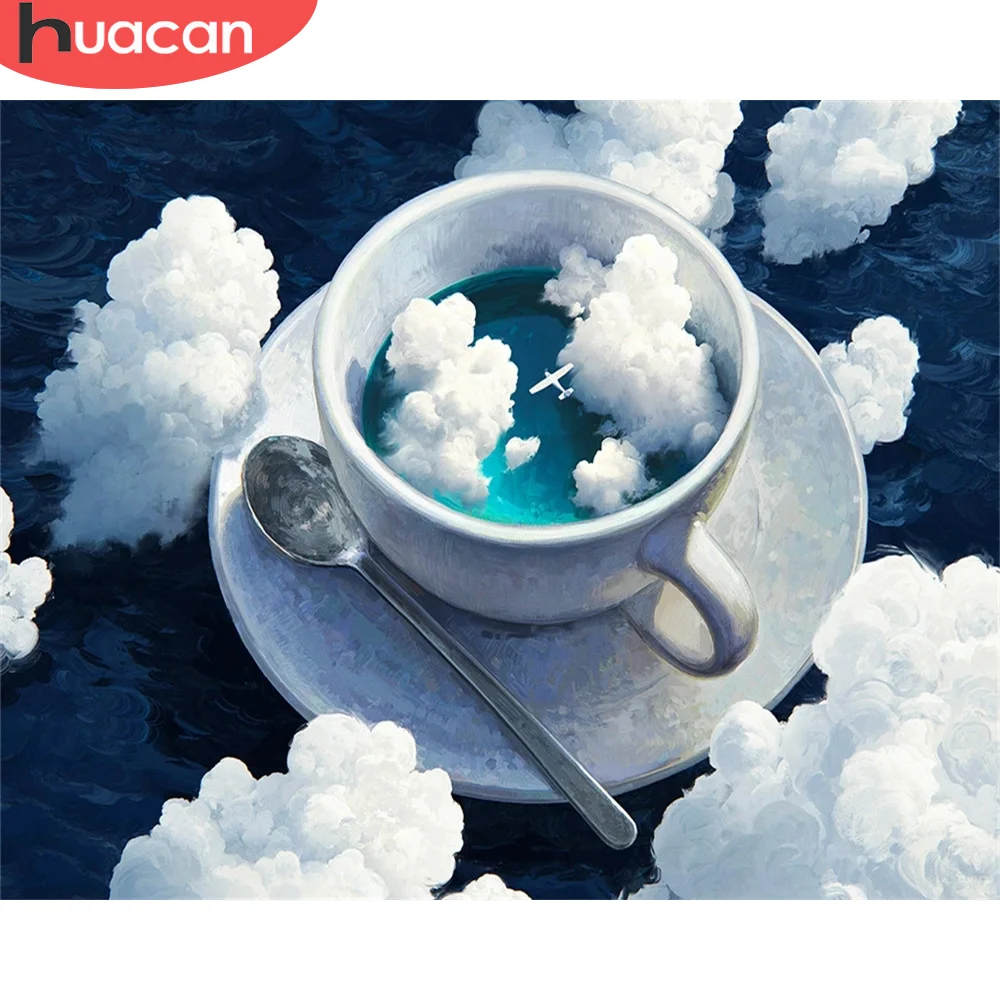 

HUACAN 5D DIY Picture By Numbers Coffee Cup Wall Art Unique Gift HandPainted Paint By Number Scenery For Living Room