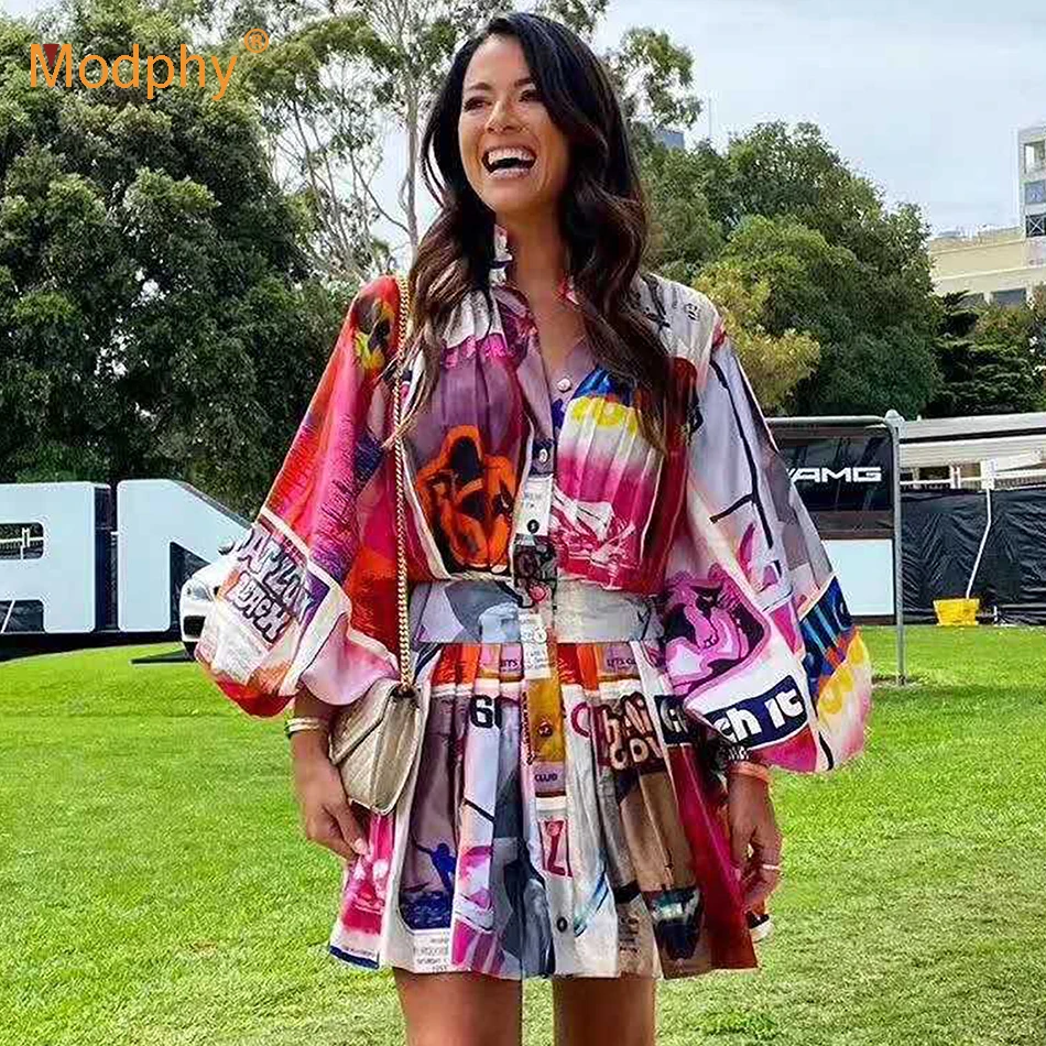 Модный принт граффити праздничное платье для женщин с длинными