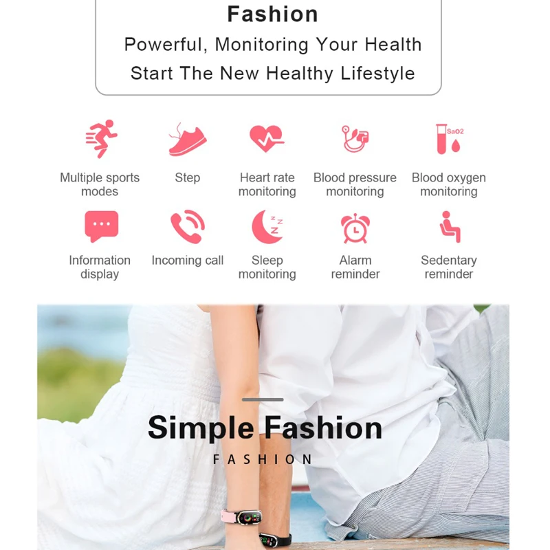 Женский умный браслет с пульсометром и тонометром фитнес-трекер часы шагомером