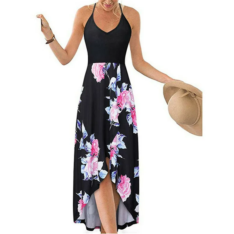 Женское богемное длинное платье макси с цветочным принтом вечернее праздничное