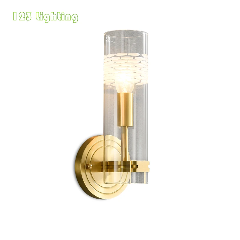 Прозрачный стеклянный настенный светильник бра золотой медный для гостиной