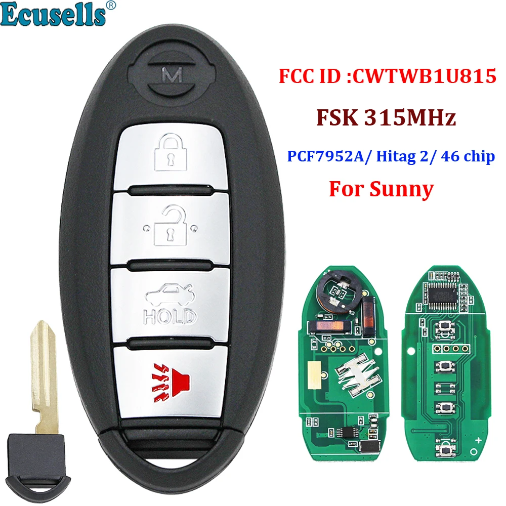3 + 1 Кнопка смарт дистанционные брелки для ключей FSK 315 МГц PCF7952A / HITAG 2 46 чип Nissan Sunny