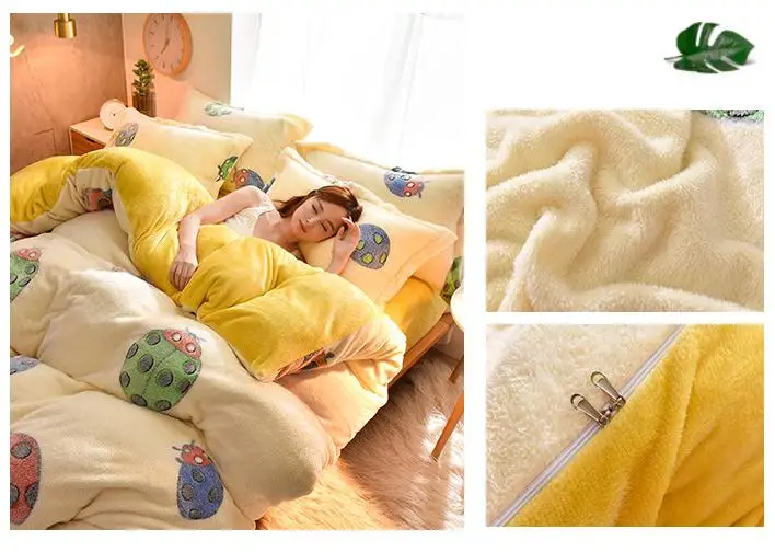 Winter Flannel Fleece duvet cover single Comforter cover Home textile 1pc cartoon Solid warm quilt cover Velvet bedcover