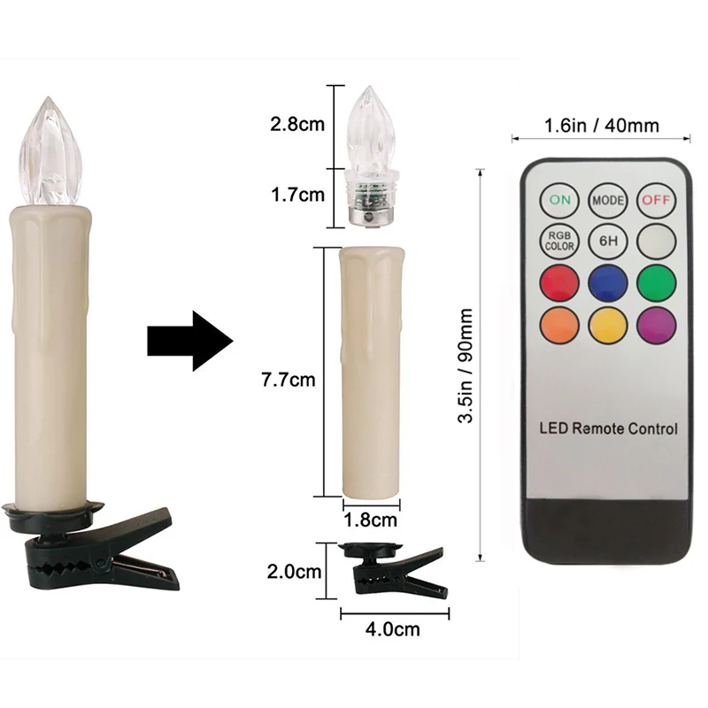 

LED Flameless Candles With Remote And Timing Home Decorative Christmas Candle For Birthday Halloween With Clip -RGB Colour 10cm
