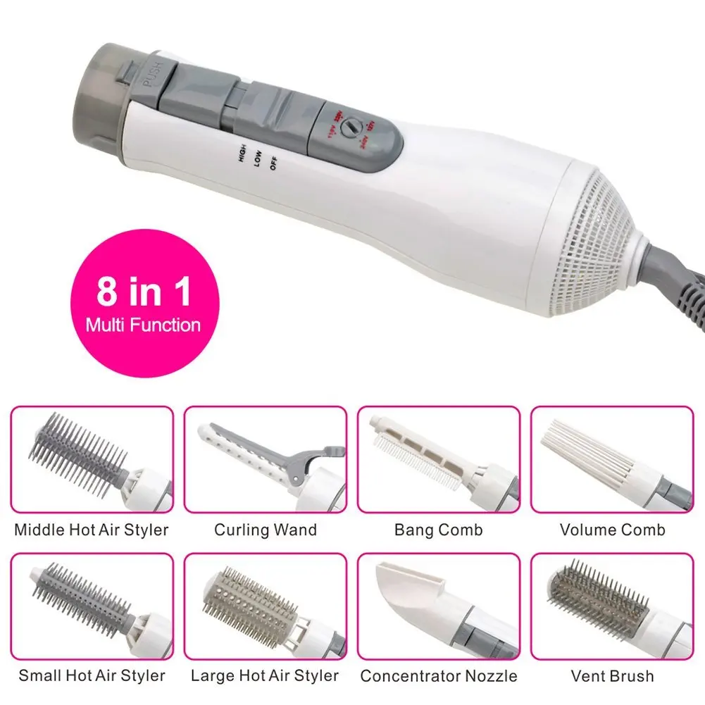 Rotating Hair Dryer Brush 8 In 1 Blow Dryer Hot Air Styling Comb One Step Hair Blower Brush Electric Curler Straightening Brush
