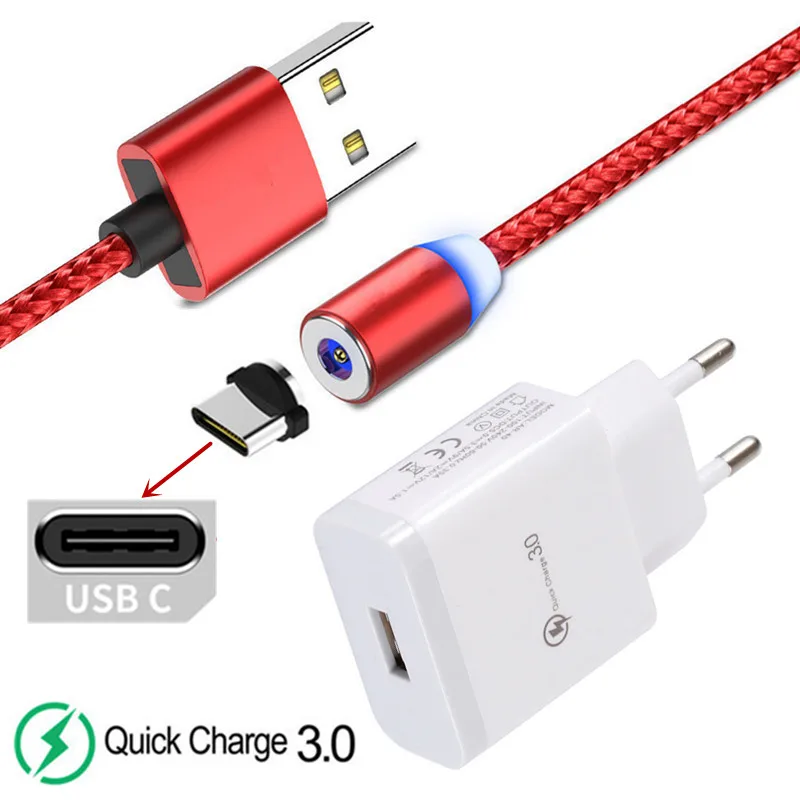 Магнитный светящийся кабель Type C для Samsung S9 S8 Xiaomi Poco F1 Redmi 8 Note 9 Motorola One Action phone QC 3 0 usb