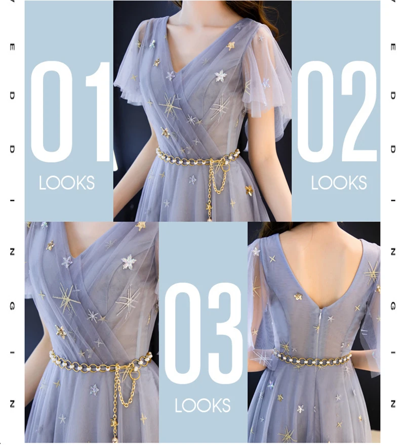 

Formal Prom Bridesmaid Gown Wedding Party Dresses Tea Length Evening Dress 2021